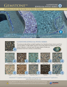 IImage of Gemstone Sandstone with 20% Jewels for Pools Brochure cover with Pool and spa and images of sample product