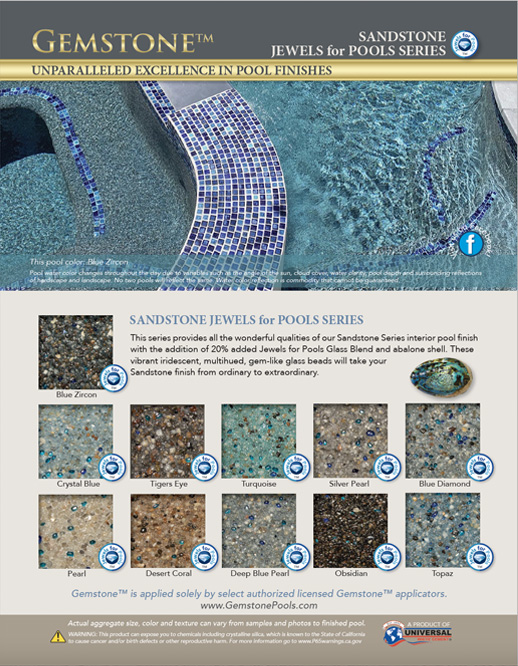 Image of Gemstone Radiant Fusion Brochure cover with Pool and spa and images of sample product