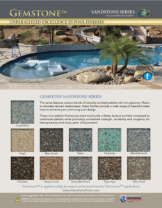 Image of Gemstone Sandstone Series Brochure cover with Pool and baja shelf and images of sample product